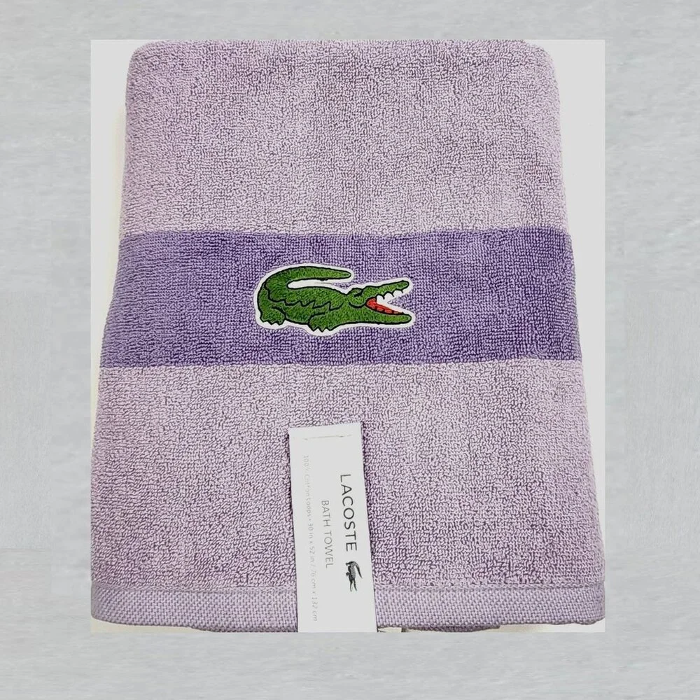 LACOSTE Big Crocodile Purple Bath Towel Measures 30